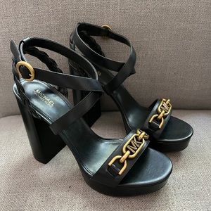 Michael Kors Black Leather Platform Sandal High Heels